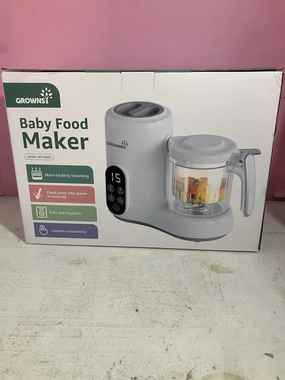 Grownsy Baby Food Maker BFP-5800E White Steamer Blender Sterilizer BPA Free NEW